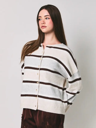 LE LIS | Harper Stripe Cardigan Cream Gray