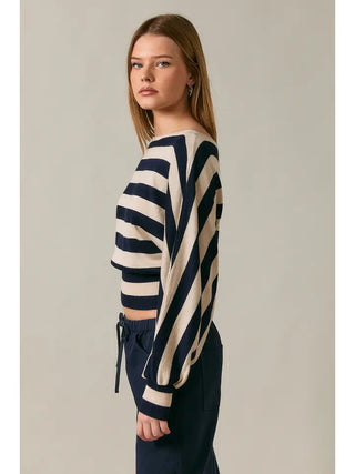 Delaney Stripe Sweater Top Taupe Navy