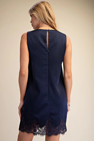 The Megan Satin Shift Dress Navy