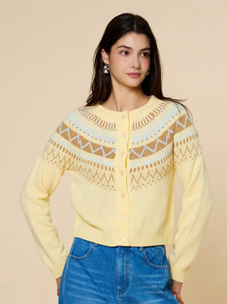 Fair Isle Pattern Cardigan Lemon