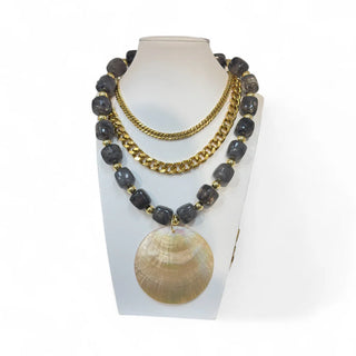 Chunky Resin Seashell Pearl Necklace Charcoal Grey