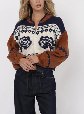 SAGE THE LABEL | SWEET ROSE JACQUARD ZIP SWEATER JACKET