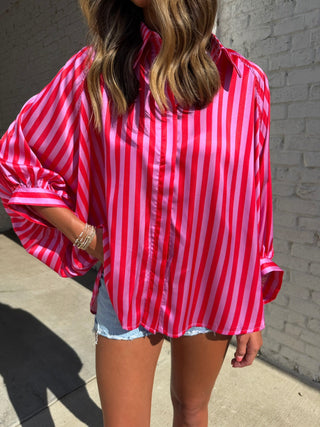 GLAM The Palma Stripe Button Down - oversized contrast stripe button down top