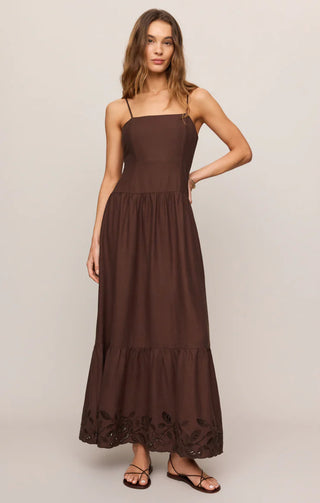 Z SUPPLY | Esti Embroidered Maxi Dress Chocolate Cherry
