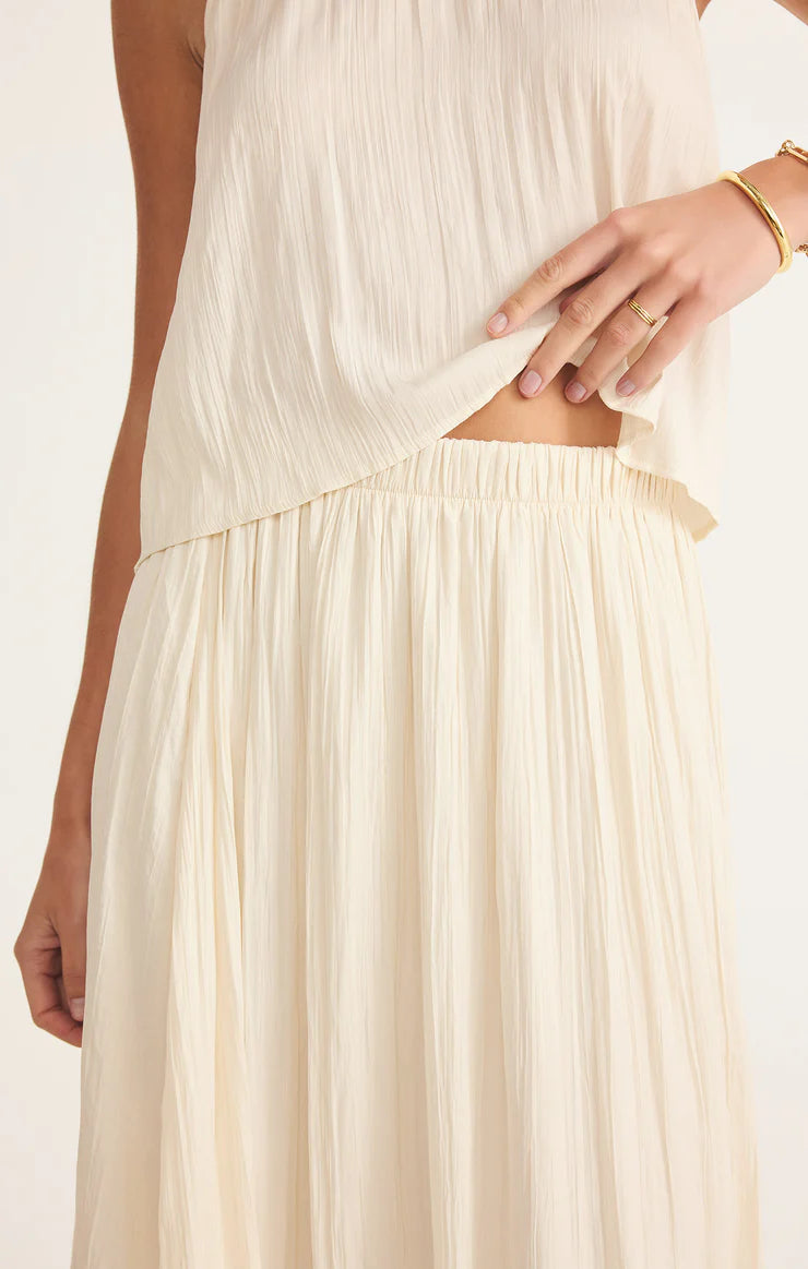 There She Goes High-Rise Slit Polka Dot Satin Midi Skirt