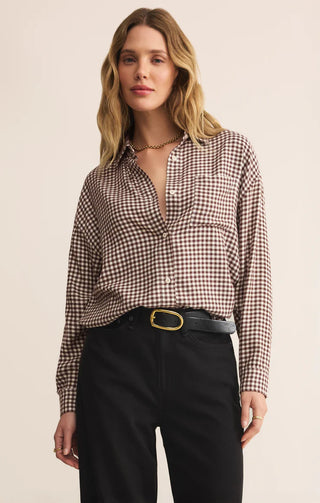 Z Supply | River Plaid Button Up Chocolate Cherry