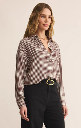 Z Supply | River Plaid Button Up Chocolate Cherry