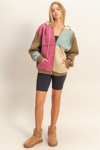 Eve Colorblock Hoodie Jacket Brown Combo [Door Buster]