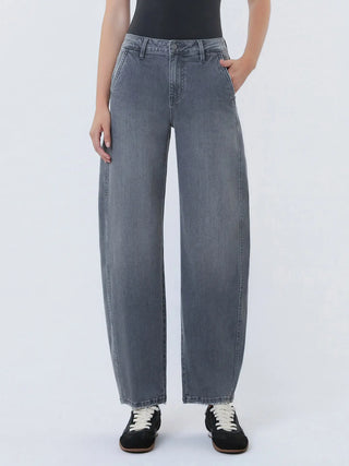 Vervet | Willow High Rise Grey Trouser Pockets Crop Barrel Jeans