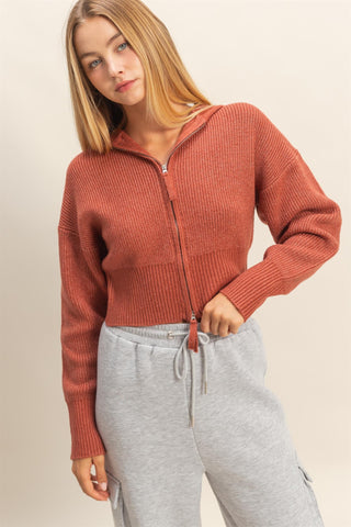 HYFVE | Verity Front Zip Collared Cardigan Rust