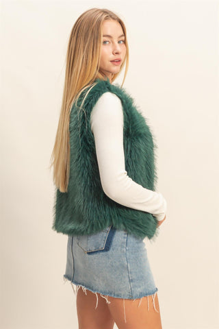 Eleni Faux Fur Vest D. Green [Door Buster]