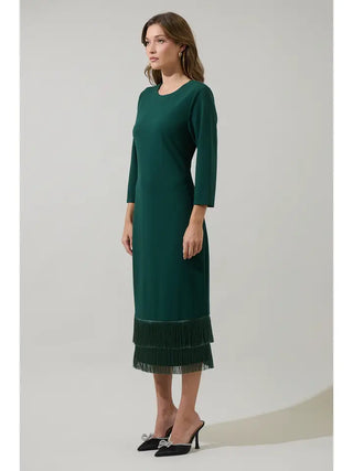 Sugarlips | Alannah Fringe Midi Dress Emerald