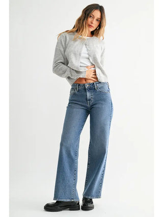Rachael Mid Rise Slim Wide Leg Jeans