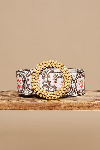 POL | Beaded Choco/Pink Floral Belt