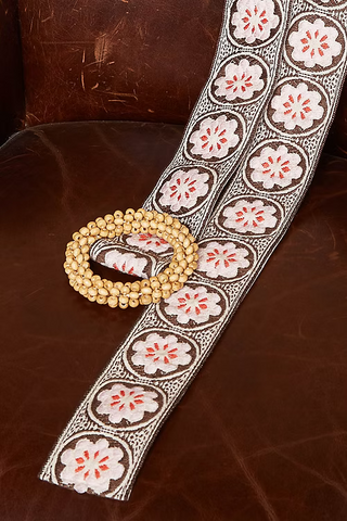 POL | Beaded Choco/Pink Floral Belt