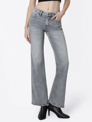 Vervet | Farrah Mid Rise Full Length Grey Vintage Flare Jeans
