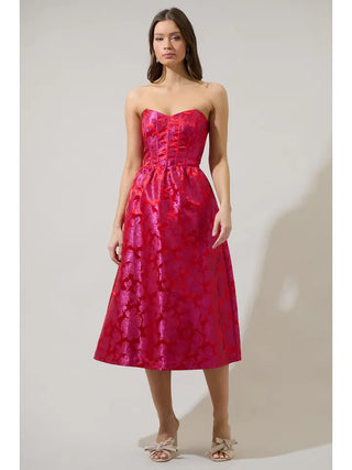 Sugarlips | Duson Floral Strapless Midi Dress Pink-Red