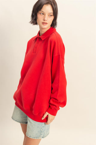 Ariana Oversized Polo Pullover Red [Door Buster]