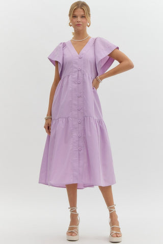 Entro | Quinvia V-Neck Flutter Midi Dress Lavender