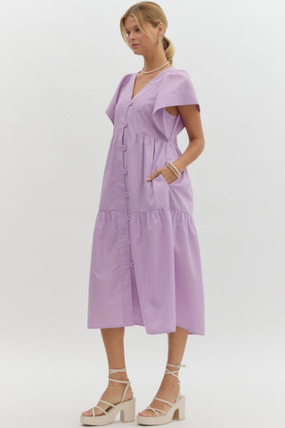 Entro | Quinvia V-Neck Flutter Midi Dress Lavender