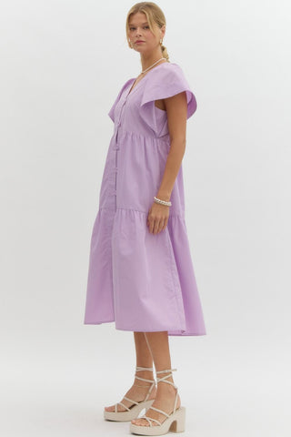Entro | Quinvia V-Neck Flutter Midi Dress Lavender