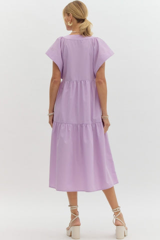 Entro | Quinvia V-Neck Flutter Midi Dress Lavender