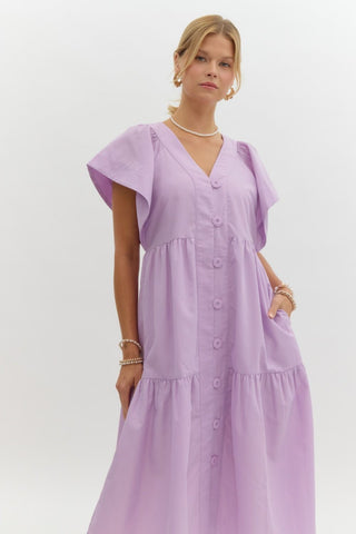 Entro | Quinvia V-Neck Flutter Midi Dress Lavender