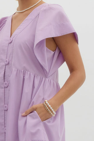 Entro | Quinvia V-Neck Flutter Midi Dress Lavender