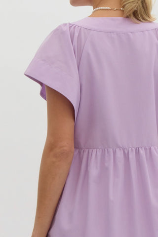 Entro | Quinvia V-Neck Flutter Midi Dress Lavender