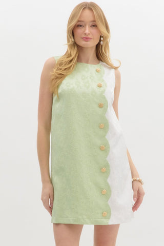 Entro | Zafrina Floral Jacquard Dress Apple Green