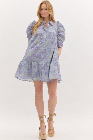 Entro | Quinella Floral Ruffle Hem Dress Lavender