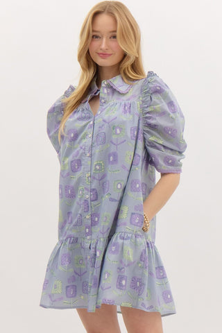 Entro | Quinella Floral Ruffle Hem Dress Lavender