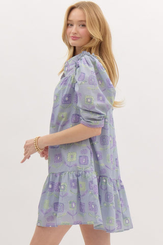 Entro | Quinella Floral Ruffle Hem Dress Lavender