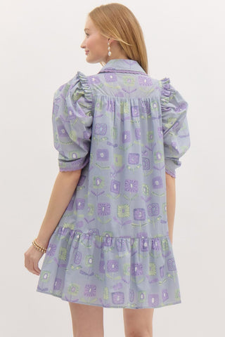 Entro | Quinella Floral Ruffle Hem Dress Lavender
