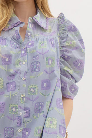 Entro | Quinella Floral Ruffle Hem Dress Lavender