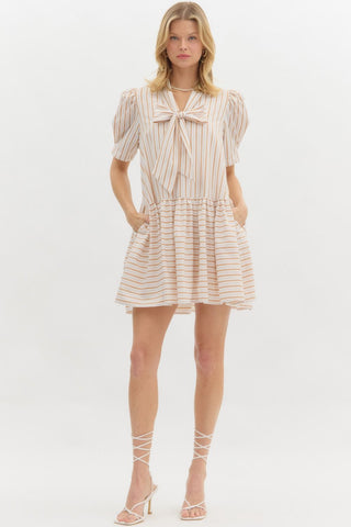 Entro | Haisa Stripe Pattern Mini Dress Taupe