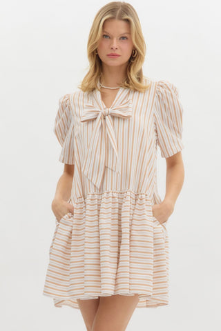 Entro | Haisa Stripe Pattern Mini Dress Taupe