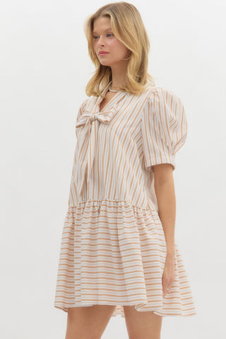 Entro | Haisa Stripe Pattern Mini Dress Taupe