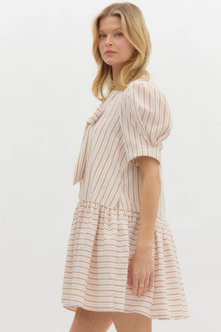 Entro | Haisa Stripe Pattern Mini Dress Taupe