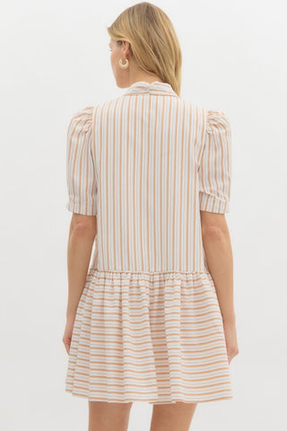 Entro | Haisa Stripe Pattern Mini Dress Taupe