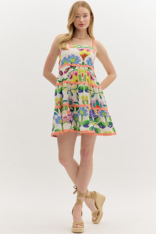 Entro | Selin Botanical Mini Dress Peach Green