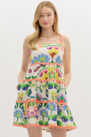 Entro | Selin Botanical Mini Dress Peach Green