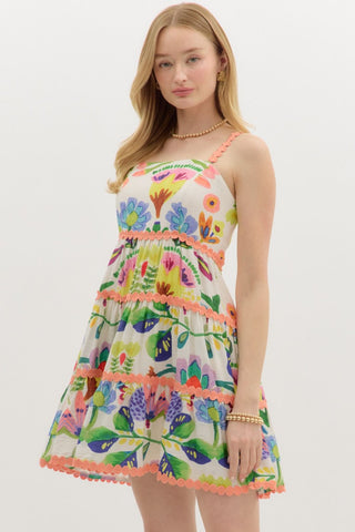 Entro | Selin Botanical Mini Dress Peach Green