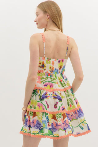 Entro | Selin Botanical Mini Dress Peach Green