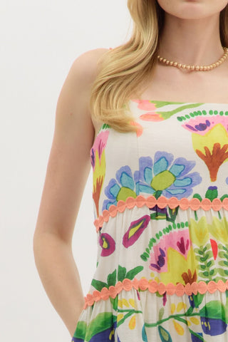 Entro | Selin Botanical Mini Dress Peach Green