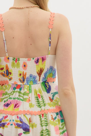 Entro | Selin Botanical Mini Dress Peach Green
