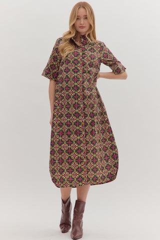 Entro | Lyven Geometric Midi Dress Wine