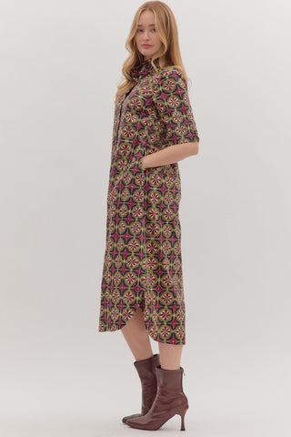 Entro | Lyven Geometric Midi Dress Wine
