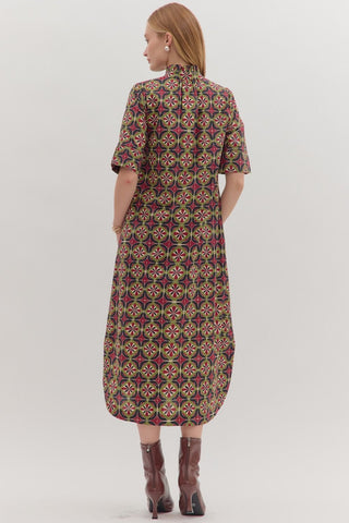 Entro | Lyven Geometric Midi Dress Wine
