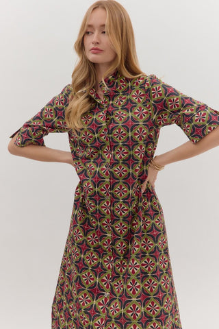 Entro | Lyven Geometric Midi Dress Wine